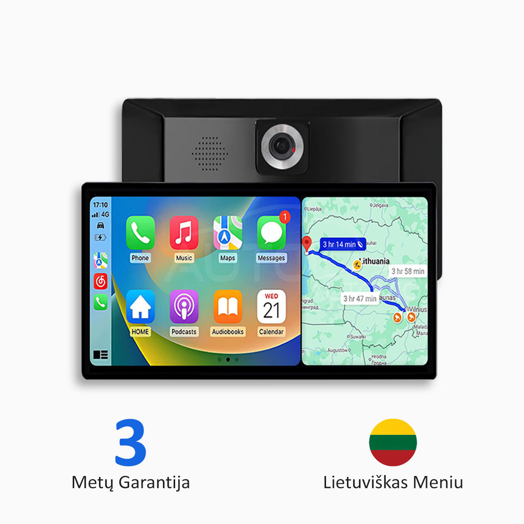 Universali Automobilio Multimedija su „Apple CarPlay“, „Android Auto“ ir Vaizdo Registravimu (2025 Modelis)