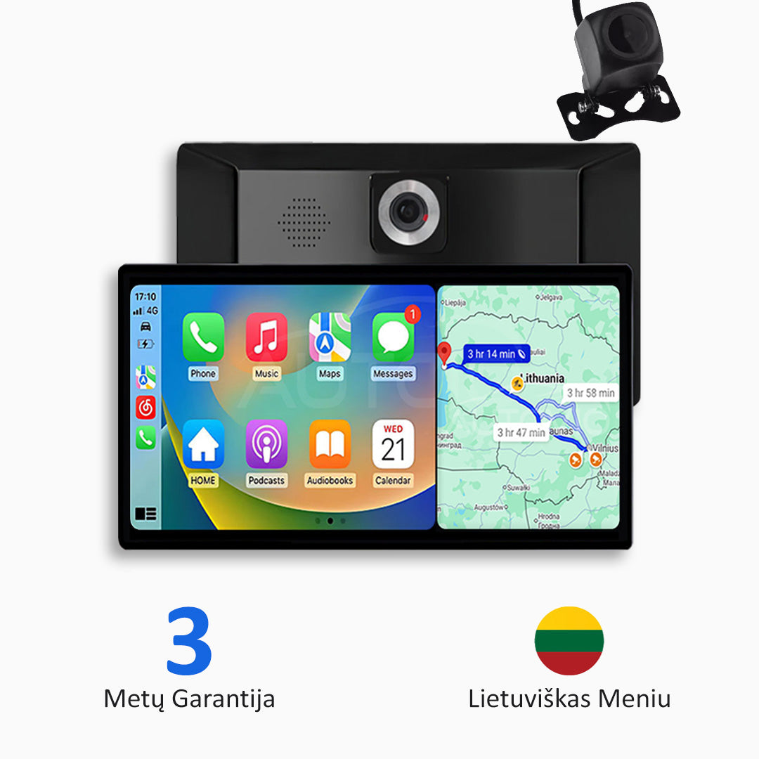 Universali Automobilio Multimedija su „Apple CarPlay“, „Android Auto“ ir Vaizdo Registravimu (2025 Modelis)