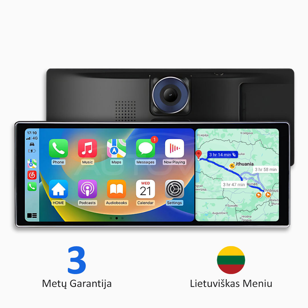 Universali Automobilio Multimedija su „Apple CarPlay“, „Android Auto“ ir Vaizdo Registravimu (2025 Modelis)